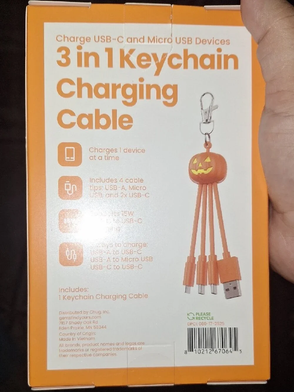 3-in-1 Keychain Charging Cable - Orange